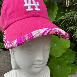 Custom beaded, pink LA adjustable hat